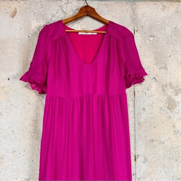 Marie Oliver Vanessa fuschia pink subtle plaid short sleeve v neck maxi dress - Picture 3 of 10